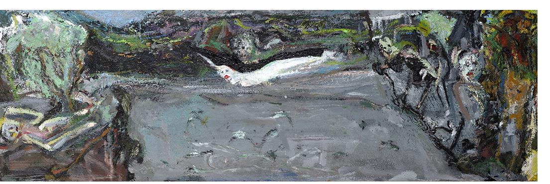 Peter Darach - Floating Figure. 1985. Oil on board. 30 x 50 cms.
