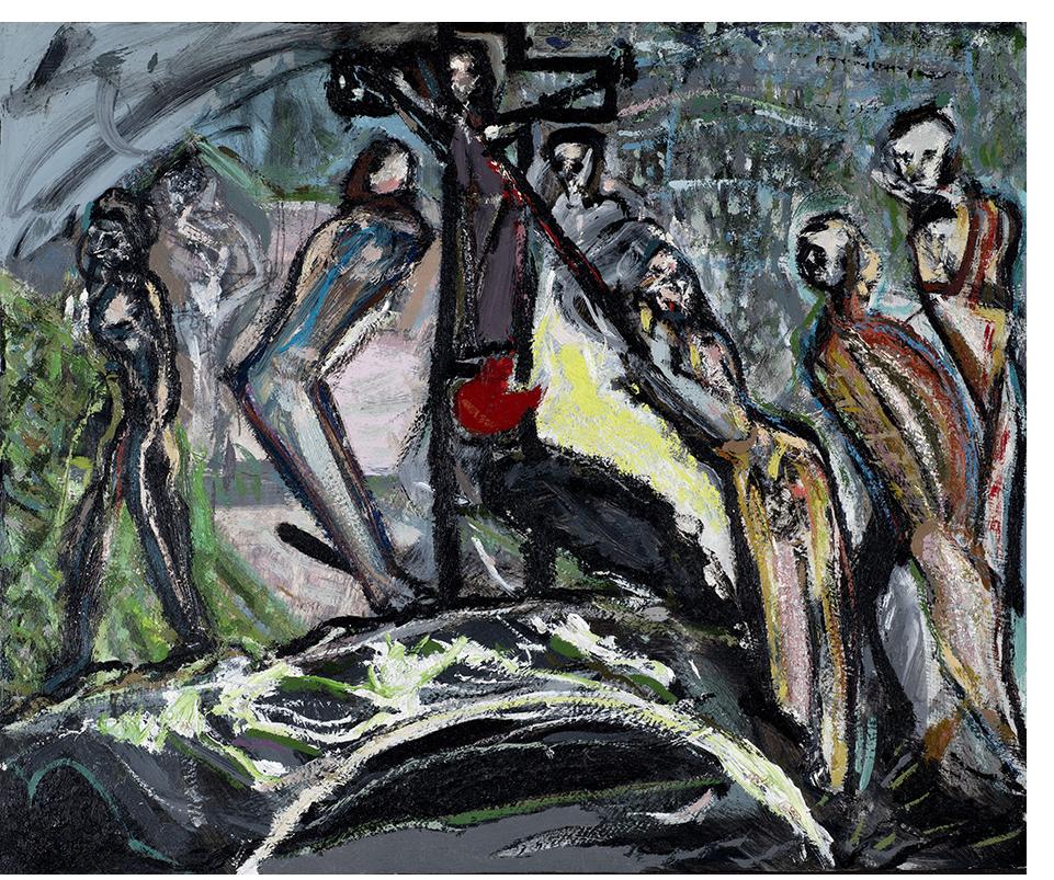 Peter Darach - Crucifixion. 1978. Oil on board. 40 x 60 cms.