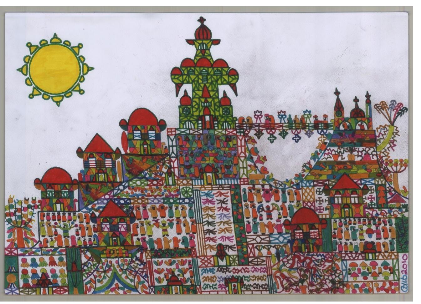 Adib Fattal - 380 "Selling Lolipop in a Village" - 30cm x 50cm - ink on paper - 2010