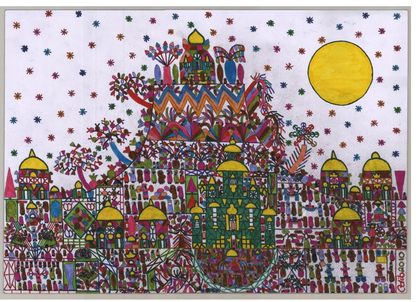 Adib Fattal - 624 "A Village Next to a Volcano" - 30cm x 50 cm - ink on paper - 2010