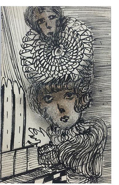 Madge Gill - 'Untitled' c.1945  ink on postcard - outsider art