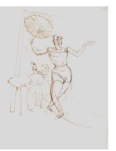 George Grosz - 'Tightrope Walker'  c.1915  sepia ink on paper  11 x 9 ins