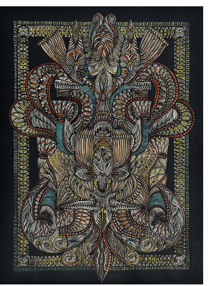 Margot: Série prophetaesse animalisse "Vibraelise" ink on paper, 76x56cm