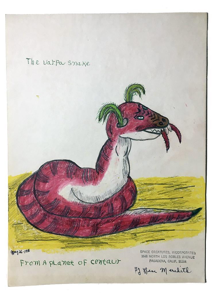 Rene Meredith - "The Varpa Snake - From a Planet of Centaur" 12 x 9 in, pencil & crayon