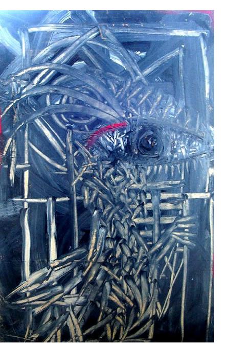 Jim Robb :'Jailbird' - lauan panel,  32 x 48 ins - Outsider Art