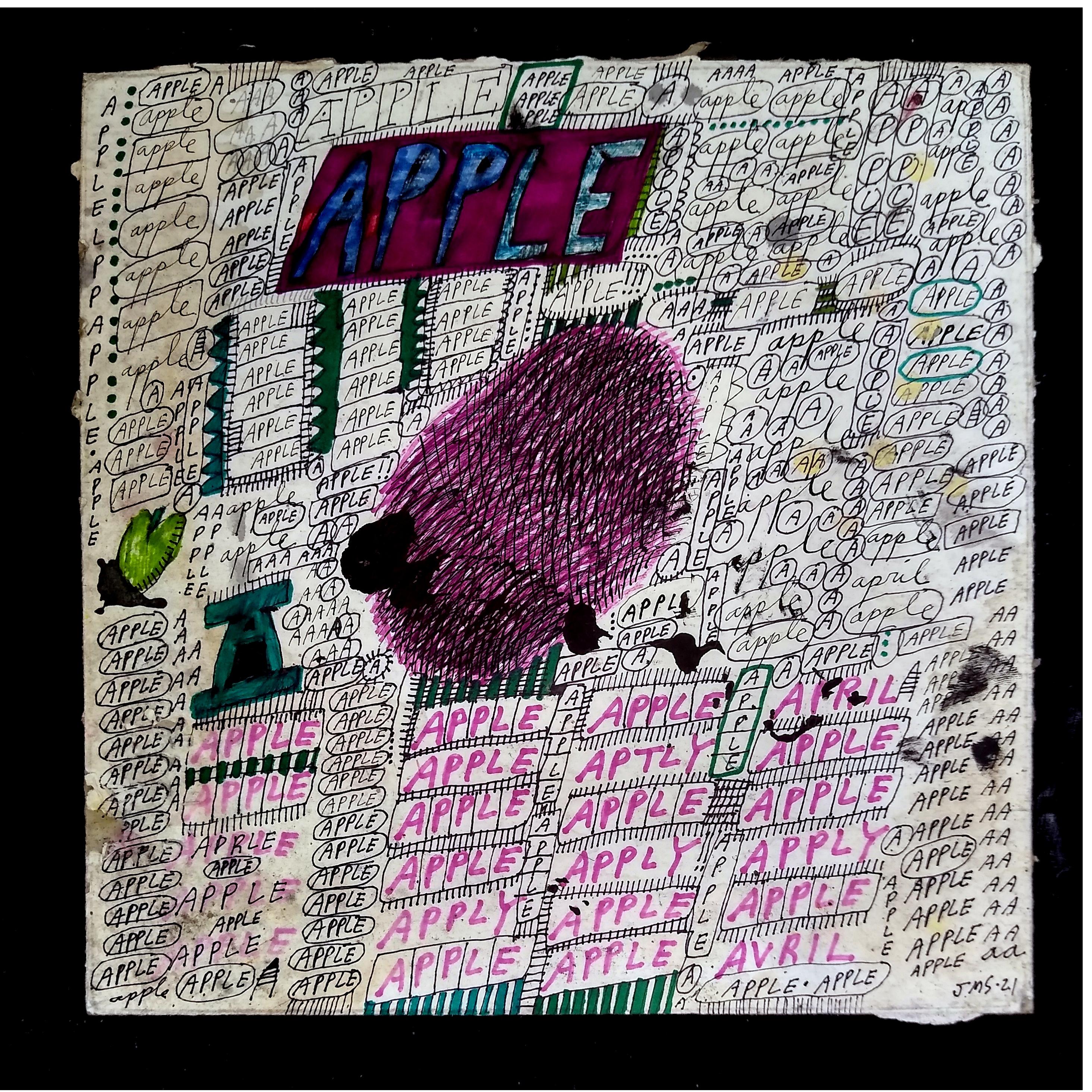 Jon Sarkin - "Apple" - 12.5" x 12.5" - Mixed media, 2021