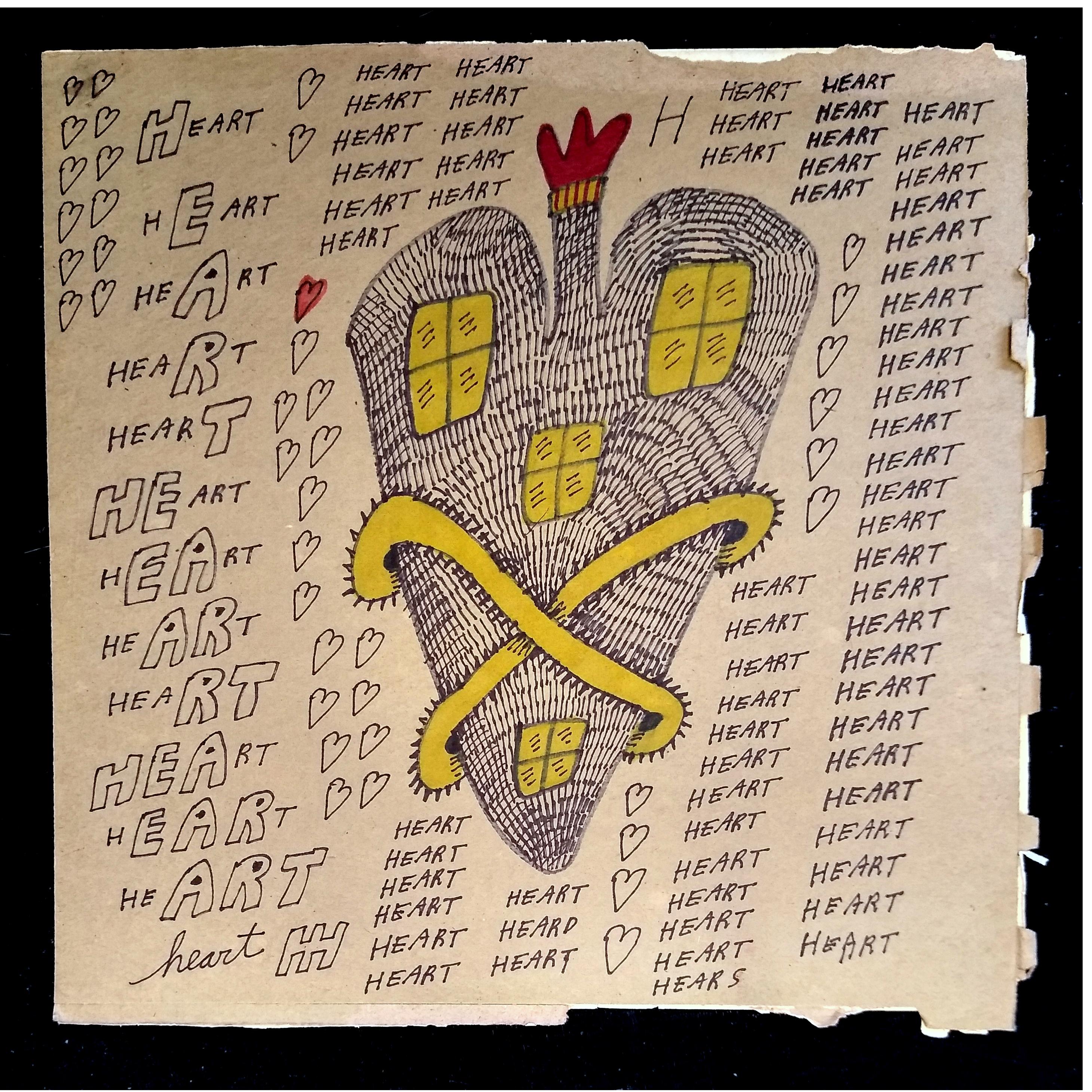 Jon Sarkin - "Heart" - 12.5" x 12.5" - Permanent marker, 2020