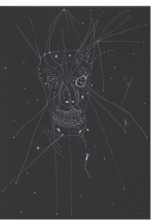 David Tibet - 'Pazūzu Is ClownTown' (white ink on black paper) 21.0 x 29.7cm,  8.27 x 11.69 inches